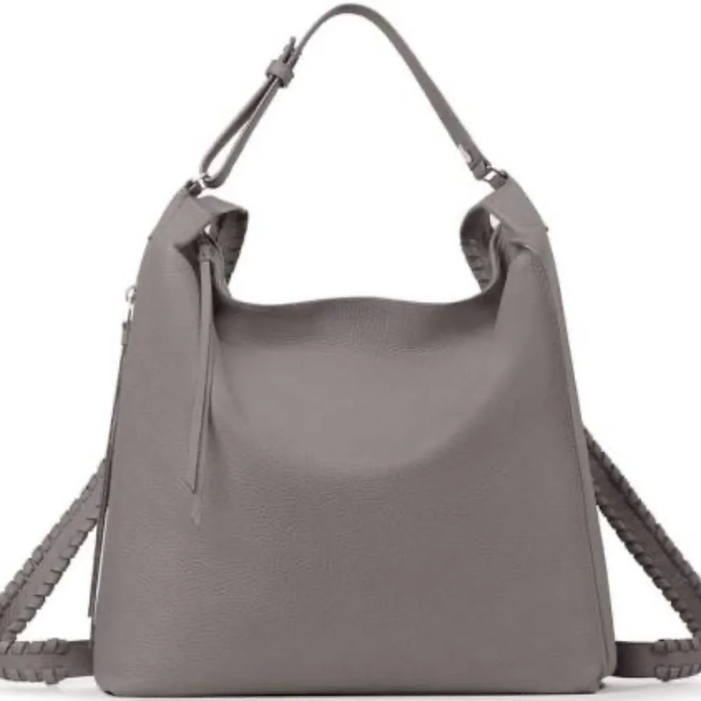 All Saints Gray Leather Tote Backpack